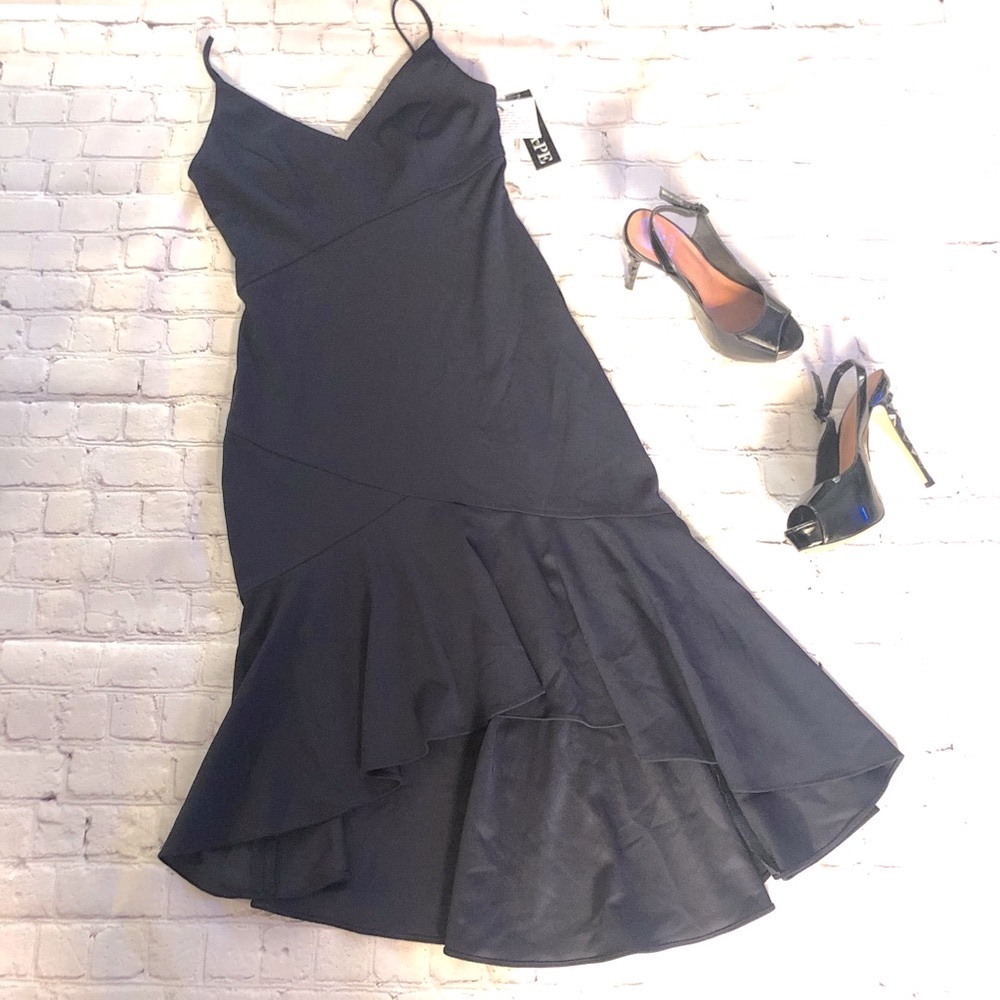 Xscape Bodycon Ruffle Navy Bridesmaid Dress